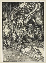 Prima Balerina Assoluta a Potsdami Birodalmi Balettnek híres Tűz és kard táncában, illusztrációja Edmund J. Sullivan Kaiser füzéréből, kocsma. 1916